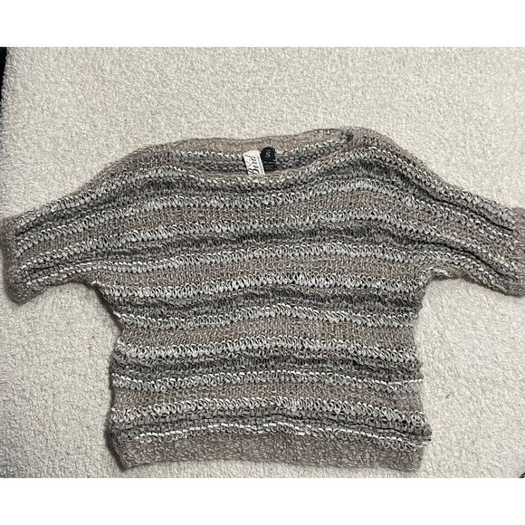 Bird by Juicy Couture Womens Size S Knitted Suede Striped Sweater Gray MSRP $498 - Picture 1 of 10